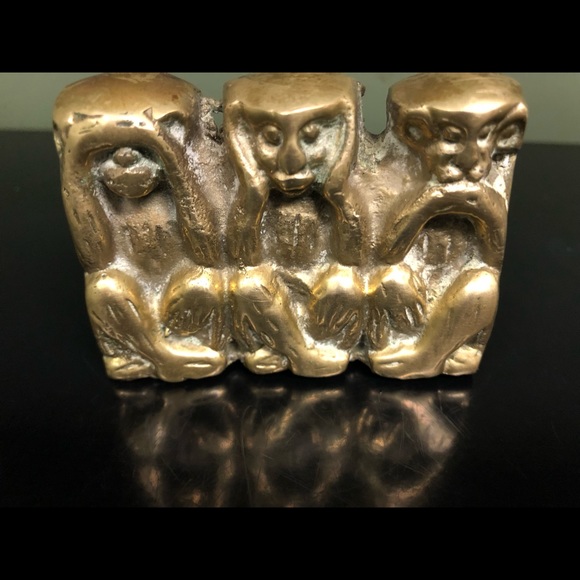 Vintage Three Wise Monkeys Small Brass Statue - Picture 6 of 15